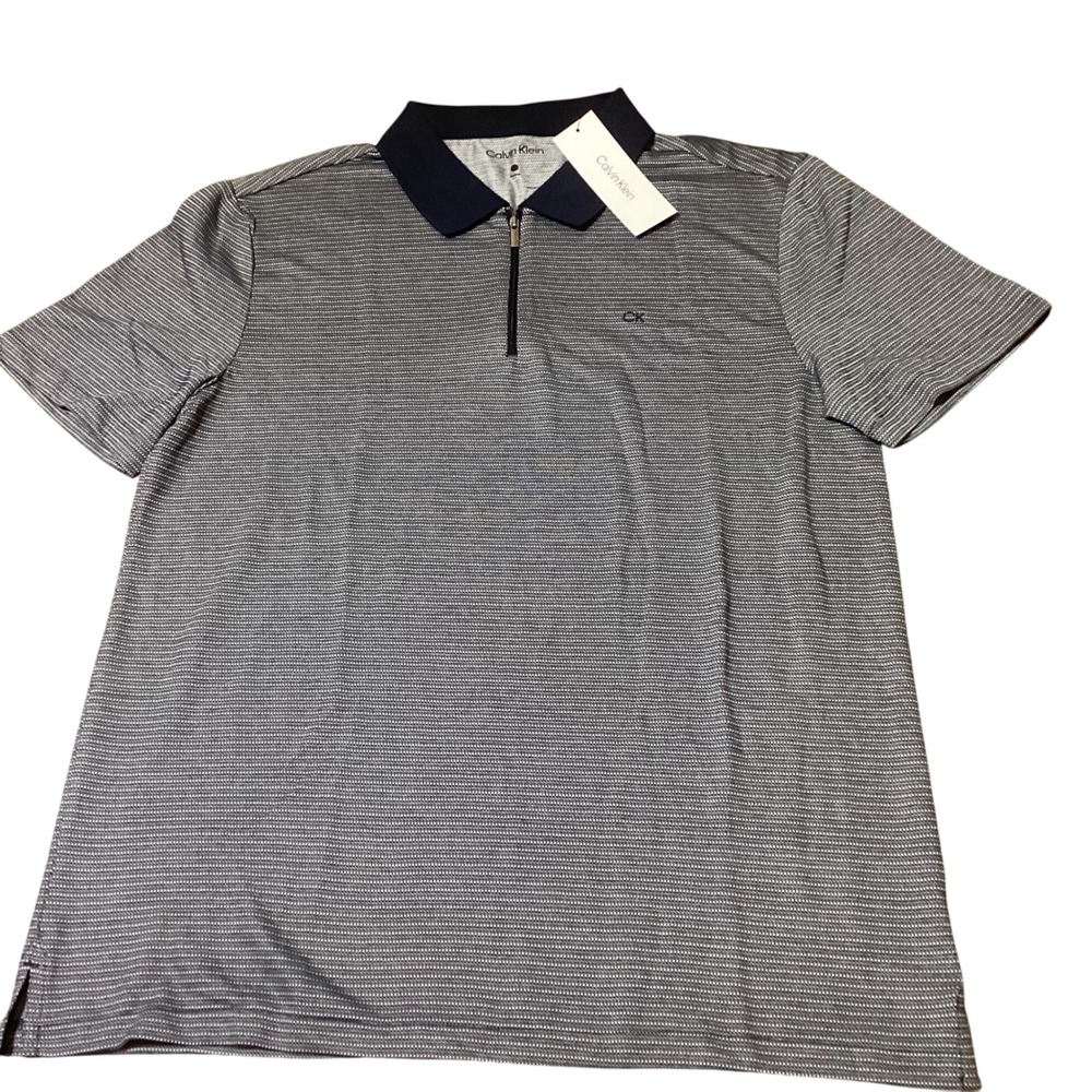 Calvin Klein Men's Dark Sapphire‎ Striped 1/4 Zip Polo Shirt Medium - NWT